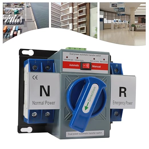 Power Automatic/Manual Transfer Switch, 63A AC110V 2-Way Generator Changeover Switch Hole M6 Installation 5.04 * 4.65in 2P/63A Blue