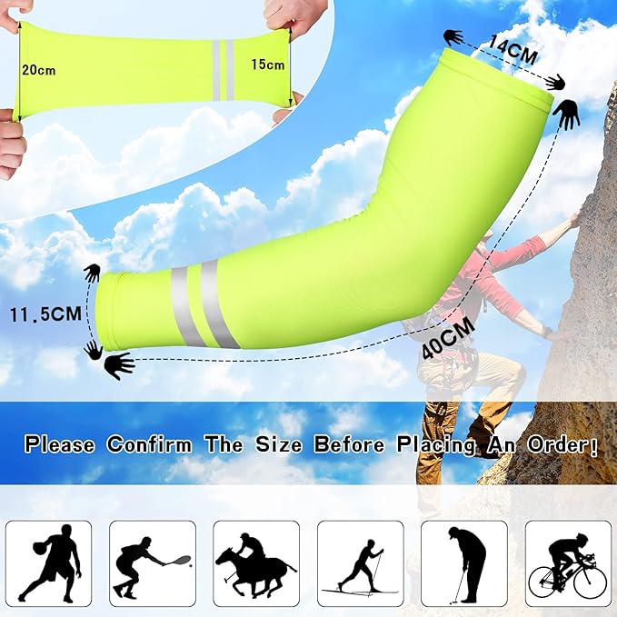 SATINIOR 3 Pcs Sun Hard Hat Neck Protection High Visibility Full Brim Mesh Sun Protection Bandana Headband Arm Sleeves with Reflective Strap for Construction Helmet Hard Hat(Neon Yellow)