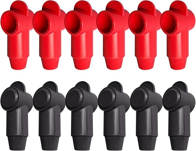 Ampper 12 Pcs Silicone 3/8" Stud Terminal Covers, Flexible Post Terminal Cover Protector Boot for Battery Power & Ground Junction Block Post, Fits 1-3/0 Gauge Wire (Red & Black)