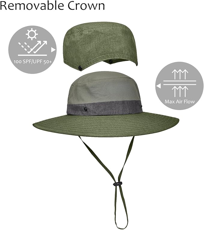 Men Safari Sun Hat Wide Brim Boonie Fishing Cap with Adjustable Drawstring