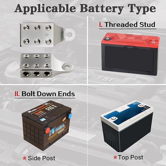 Battery Post Terminals,1/0,1,2,3,4,5,6AWG Gauge Top Post Battery Terminals With Bolt, Side Post Battery Terminal For AGM Lead Acid Battery or Lithium Attery,M8 or 5/16”-18