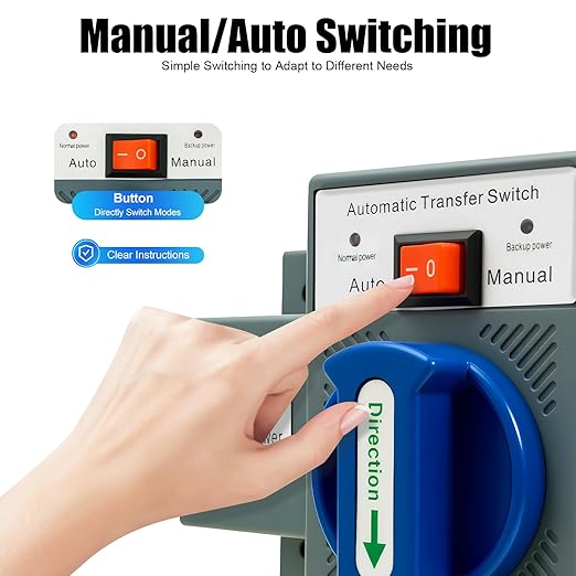 Power Automatic/Manual Transfer Switch, 63A AC110V 2-Way Generator Changeover Switch Hole M8 Installation 5.12 * 4.76in 2P/63A Blue (2P/63A Blue)