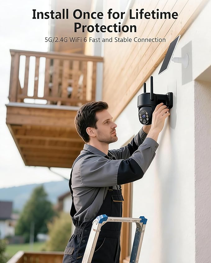 2K Security Cameras Wireless Outdoor, 5GHz WiFi Solar Camera Outdoor Wireless, Wire-free Installation, AI Detection, Two-way Audio, Mobile alerts, SD/Cloud Storage, Color Night Vision, 2 Packs