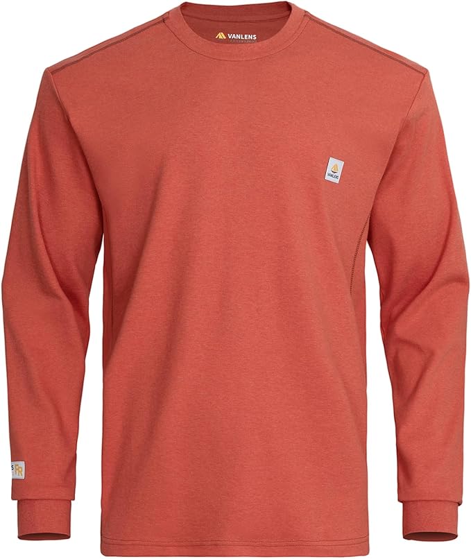 FR Shirts for Men CAT2/HRC2 6.5oz Lightweight Fire Resistant Shirts for Men Long Sleeve Crewneck T-Shirt