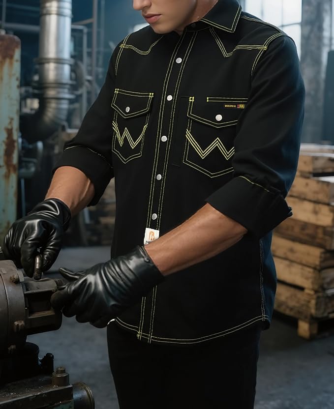 BOCOMAL FR Welding Shirts Heavyweight Stretch Canvas Snaps Down Reinforced Stitching Western Style Fire Resistant Jackets