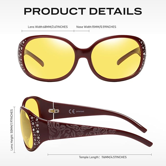 HAOLOTA Night Vision Driving Glasses Women Anti Glare Polarized, Wrap Around Nighttime Safety Glasses UV Protection
