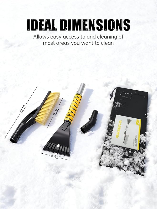 MIKKUPPA 27'' Snow Brush and Ice Scrapers for Car Windshield - Detachable Windshield Scraper, Snow Removal Tool with Curved Connector & Ergonomic Foam Grip for Cars, Trucks, SUVs (Yellow)