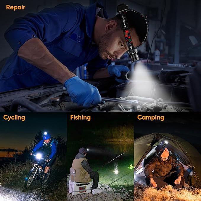 2Pack Rechargeable Headlamp Super Bright, 3000LM Motion Sensor Head Lamp with 9 Modes, Zoomable Headlamp for Adults 90° Adjustable, IPX7 Waterproof High Power Head Light for Fishing Camping