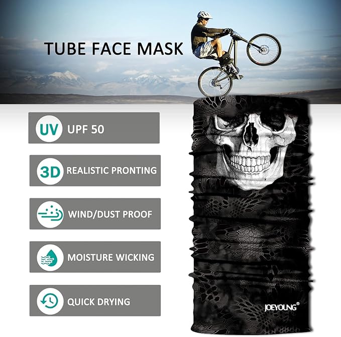 JOEYOUNG Skull Face Mask UV Sun Dust Neck Gaiter Bandana Headwear Motorcycle