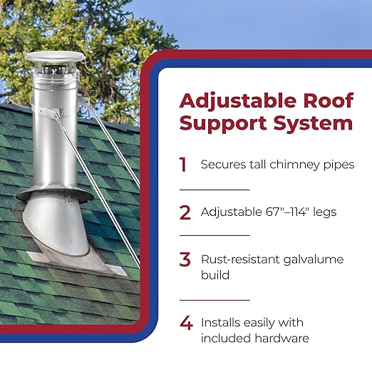 DuraVent 6DP XRB DuraPlus 6 inches Extended Roof Bracket Supports Chimney Stove Pipe for Stability, Mounting Brackets, Adjustable Legs, Metallic