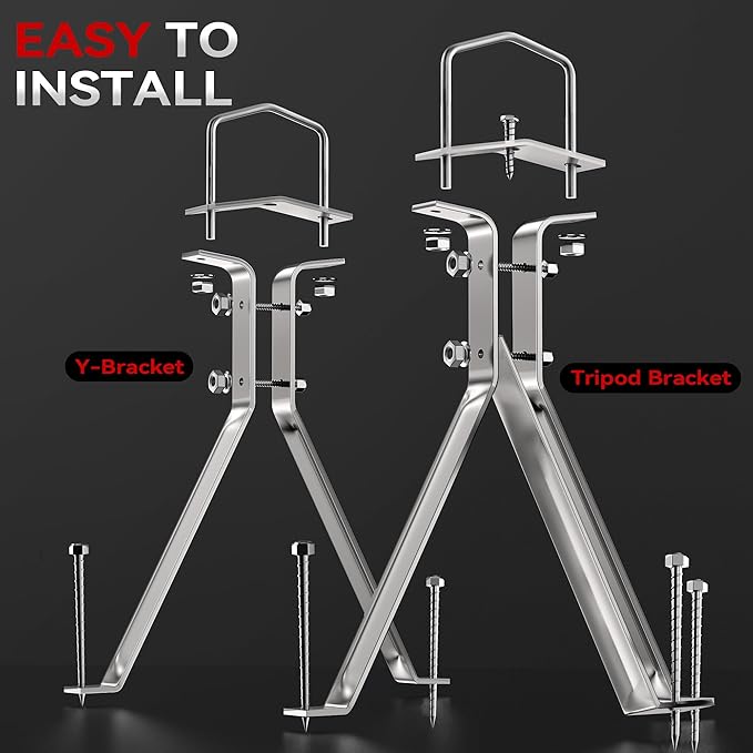 12'' Adjustable Antenna Mast Wall Mount Bracket, 2 Pcs Antenna Stand Off Bracket, Heavy Duty TV Antenna Mounting Brackets, Antenna Wall Mount 12 Inch, Wall Mount Mast Clam｜Tripod Bracket & Y-Brackets