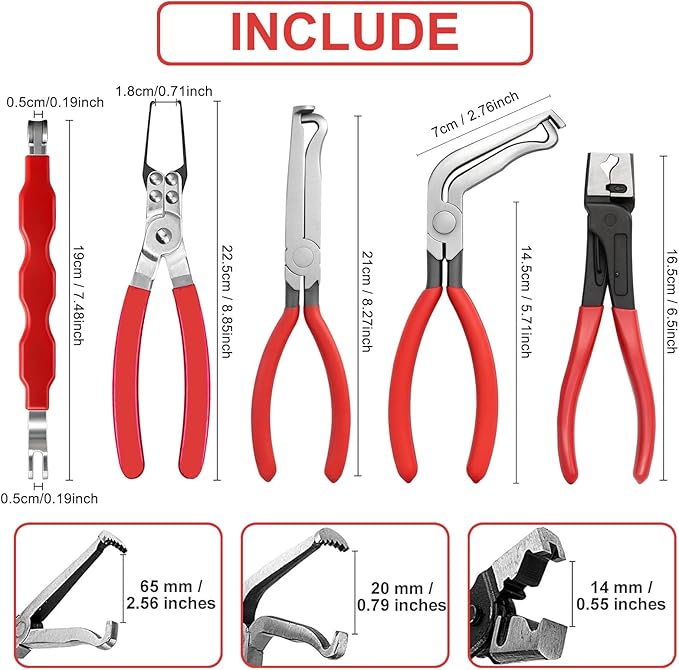 5 Pcs Automotive Electrical Disconnect Pliers Set, Professional Electrical Connector Removal Tool and Hose Clamp Pliers, Electrical Plug Connector Separator Tool for Cars, Trucks, SUVs