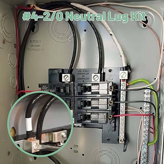 Neutral Lug Kit Circuit Breaker Ground Lugs Aluminum Grounding Lugs Fits #4-2/0 AWG Wire, Electrical Wiring Connection Kit - Easy Install for Load Centers & Breaker Boxes (4)