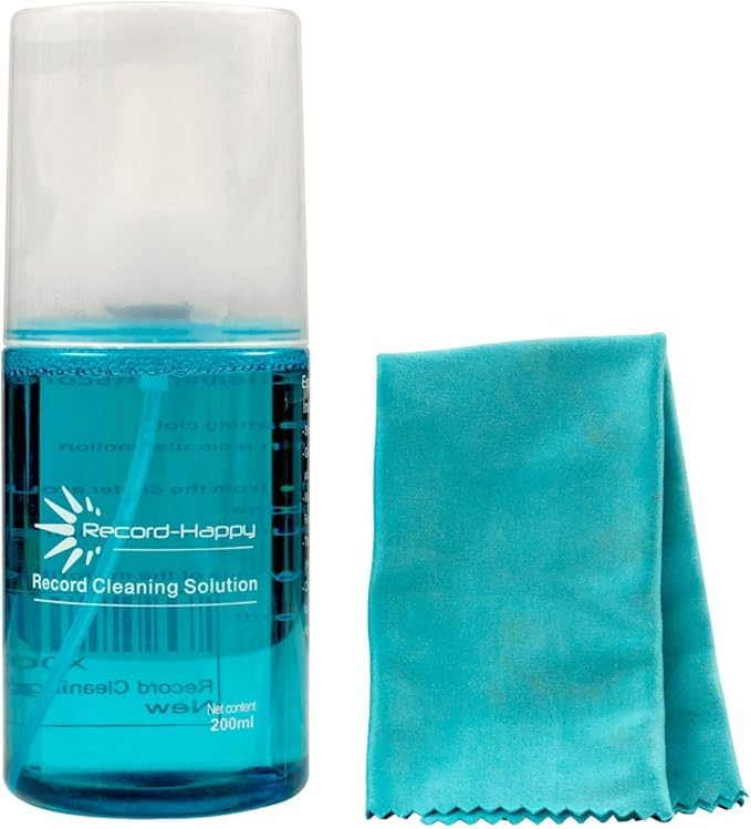 Record Cleaning Solution with Anti-static Vinyl Cloth - Premium LP Cleaner Fluid 6.7oz by Record Happy. Essential 200ml Spray Bottle to keep your Prized Album Collection like New!