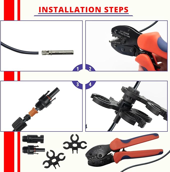 Solar Crimper Stripper Tool Kit，With Wire Stripper, 12 Pairs Solar Connectors, 1 PCS Stainless Steel Wire Cable Cutter, 1Pair Solar Spanner Wrench