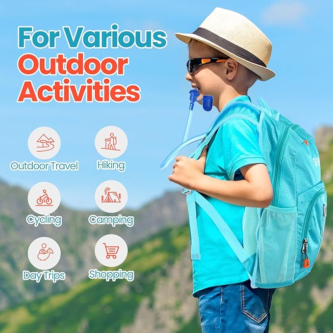 Kids Hydration Backpack with 1.5L Water Bladder Hiking Backpack Lightweight for Boys or Girls Children Biking Climbing Running Cycling