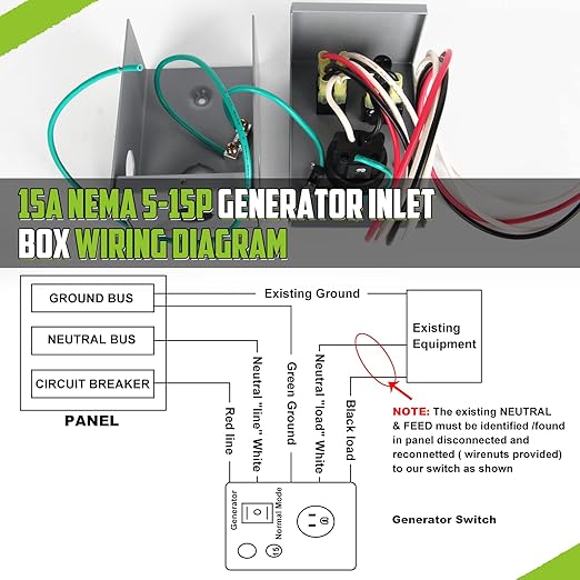 TIPHOPE Manual Generator Transfer Switch with Circuit Breaker,125V 15 Amp NEMA 5-15P Pre Wired Power Transfer Switch Weatherproof Generator Inlet Box for Generator Outdoor Indoor Use-1 Year Waranty