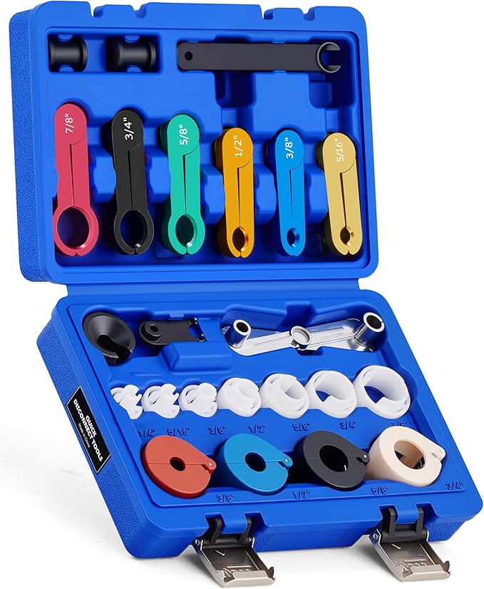 Orion Motor Tech Master Quick Disconnect Tool Set, 25pc Line Disconnect Tool Kit for A/C Fuel & Transmission Systems, Fuel Line Disconnect Tools for Mechanics Compatible with Ford Chevy GM More, Blue