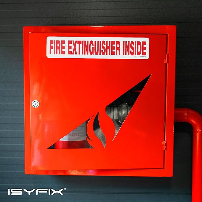 iSYFIX Fire Extinguisher Inside Sticker Sign – 5 Pack 12x2.5 Inch – Self-Adhesive Reflective Vinyl Decals, Laminated UV, Weather, Scratch, Fade Resistance, for Cars, Trucks, Trailers & Vehicles