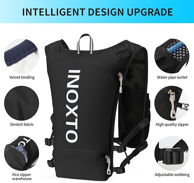 INOXTO Running Hydration Vest Backpack,Lightweight Insulated Pack with 1.5L Water Bladder Bag Daypack for Hiking Trail Running Cycling Race Marathon for Women Men