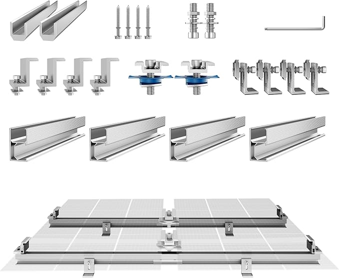 VEVOR Solar Panel Mount Kit with 4 x 30 Aluminum Rails and 6 Clamps for Metal, Concrete, Wood, or Tile Roofs