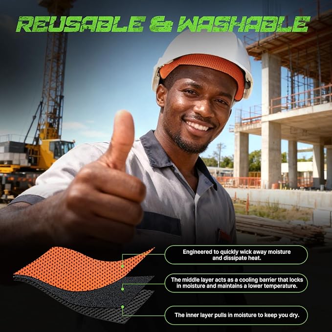 Aolamegs Hard Hat Sweatband - 3pcs Washable Hard Hat Sweat Bands,Flame Retardant Cotton Construction Hardhat Liners for Men,3-Layer Welding Helmet Sweatband,Hard Hat Accessories for Welding Headgear