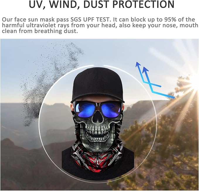 JOEYOUNG Skull Face Mask UV Sun Dust Neck Gaiter Bandana Headwear Motorcycle