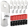 SELTERM 10pcs - 4/0 Awg (XL) 3/8" Stud Battery Lugs - Ring Terminal Connectors with 12pcs 3:1 Black & Red Heat Shrink Tubing with Adhesive, Heavy Duty Battery Cable Ends - Tinned Copper Wire Lugs Kit
