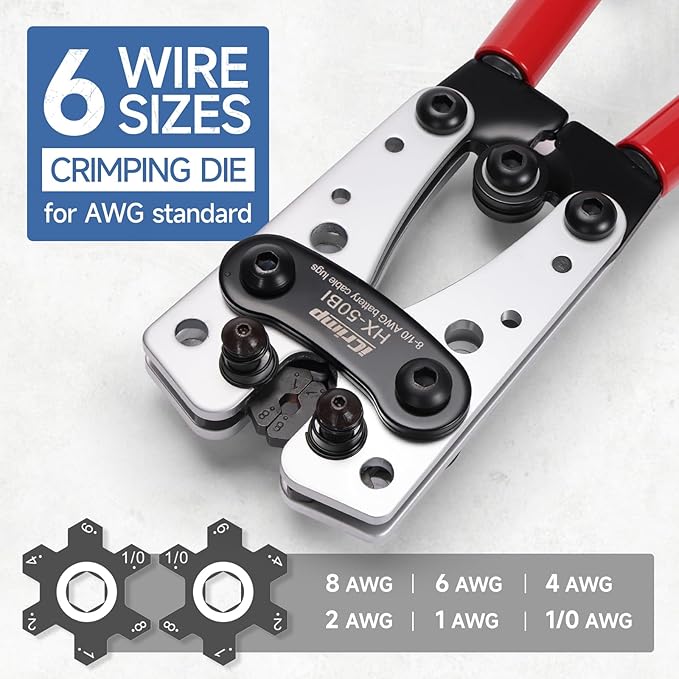 iCrimp Cable Lug Crimping Tool for Heavy Duty Wire Lugs, Battery Terminal, Copper Lugs AWG 8-1/0