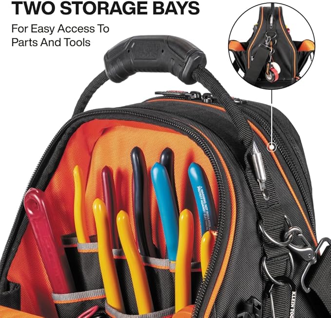 Klein Tools 62804 Tool Runner Tool Bag Organizer for Electricians, HVAC, Plumbers, Technicians, 39 Pockets, Opens Both Sides