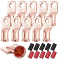 XHF 10PCS 2/0 AWG-3/8 Heavy Duty Battery Lugs with 3:1 Heat Shrink Tubing, Ring Terminals Battery Cable Ends Copper Eyelets Electrical Battery Connectors