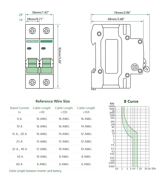 12V-110V DC Miniature Circuit Breaker, 60 Amp 1 Pole Battery Breaker Protector for Solar PV System and RV, Thermal Magnetic Trip, DIN-Rail/Surface Mount, Chtaixi DC Disconnect Switch B60