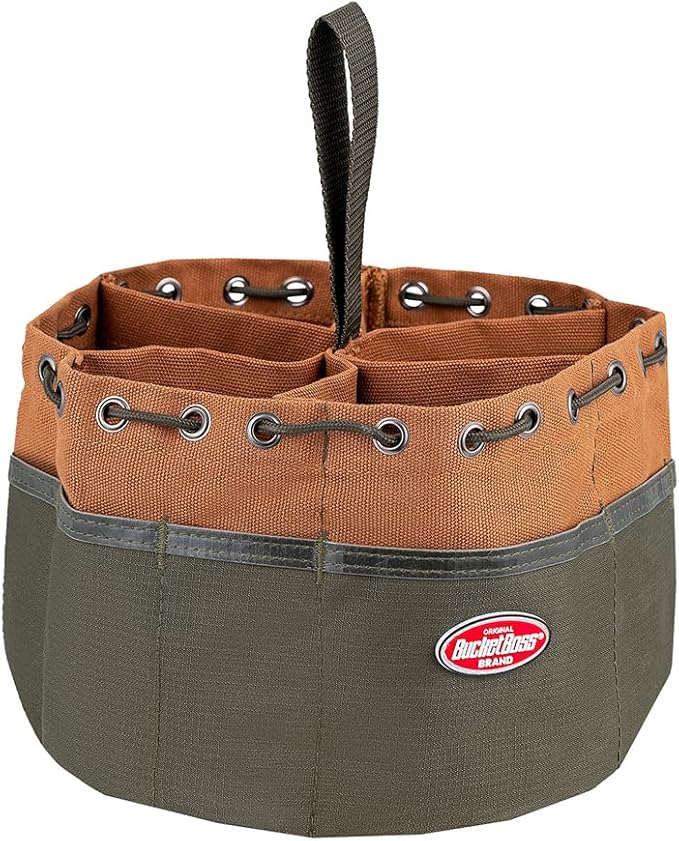 BucketBoss 25001 Canvas Organizer Parachute Bag with 19 Pockets for Nails,Screws, and Bolts in Brown
