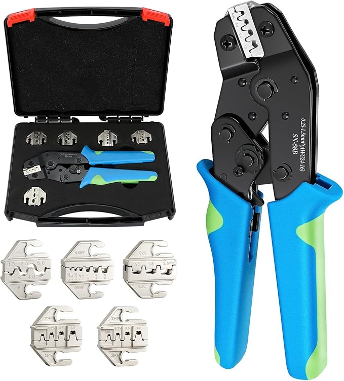 6PCS Crimping Tool Set - Ratchet Wire Crimper Tool for Heat Shrink,Insulated Nylon,Non-Insulated,Open Barrel Terminals,Ferrule Wire End,Solar Connectors