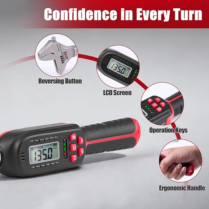 Adjustable Digital Torque Wrench 5-100 ft.lb/6.8-135 N.m,Electronic Torque Wrench with 42 mm Open End, 2% Accuracy, LED Buzzer Alert, for HVAC