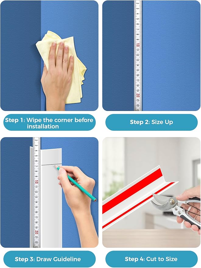 MONOID Wall Corner Protector, 2 PCS Furniture Edge Protection, PC Anti-Bump Guards Avoid Scratching Corner Trim for Door Frame, Table, Countertop, Stair, Self-Adhesive, White, 1.97IN×35.43IN/5CM×90CM