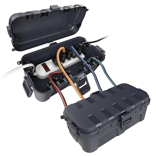Flemoon [2 Pack] Outdoor Electrical Box Waterproof, Medium Weatherproof Electrical Box (11.5x5.2x4 inch) w/6 Cable Entry Ports, Extension Cord Cover for Power Strip, Timer, Plug, Holiday Light, Gray