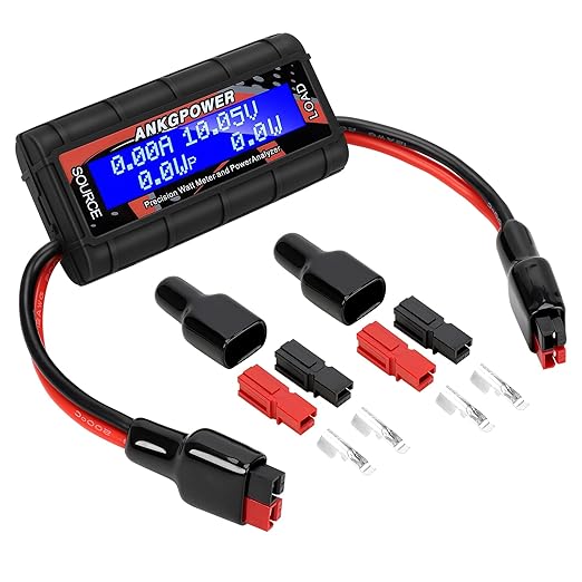 150A Watt Meter Power Analyzer, High Precision RC with Digital LCD Screen&2 Sets of 45amp Power Pole Connectors for Voltage (V) Current (A) Power (W) Charge(Ah) and Energy (Wh) Measurement
