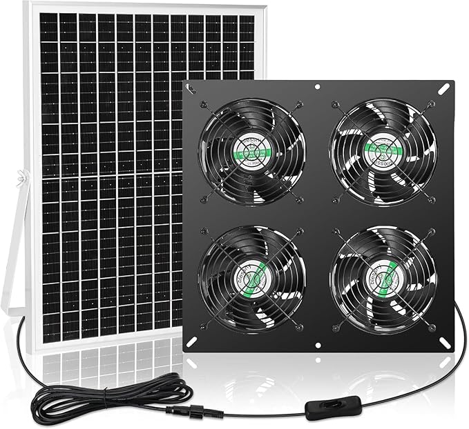 25W Solar 4 Fan Kit for Outdoor Greenhouse, Solar Powered Vent Exhaust Ventilation Fan for Chicken Coop, Shed Air Circulation, 14.7 Ft Long Cord with IP65 Weatherproof Rate