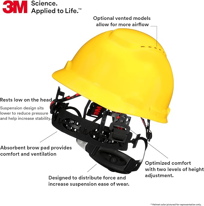 3M Hard Hat SecureFit H-700 Series Cap Style Safety Helmet with Uvicator Sensor, 4-Point Pressure Diffusion Ratchet Suspension