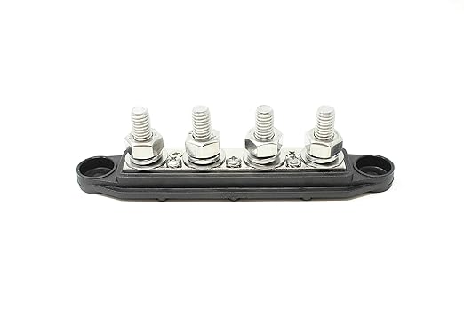 4 Post Power Distribution Block Bus Bar with Cover - Made in The USA - 250 Amp Rating - Marine, Automotive, and Solar Wiring (5/16" - Black)