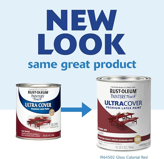 Rust-Oleum 1964730 Brush On Paint Painters Touch Latex, 8 Fl Oz (Pack of 1), Gloss Colonial Red