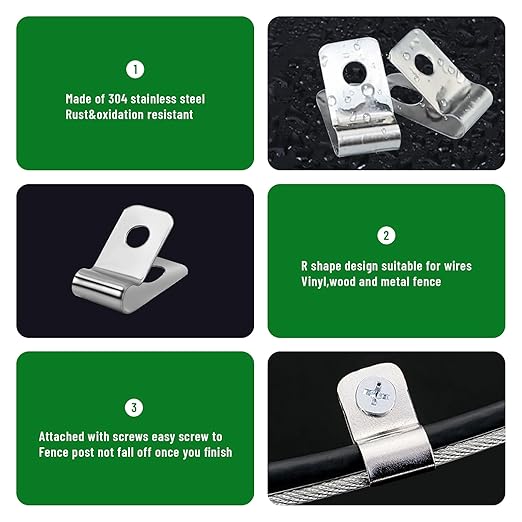 Fence Wire Clamps Agricultural Fencing Mounting Clips, Stainless Steel Wire Clips with Screws Vinyl Fence Clips for Christmas Tree Wire Clamps Welded Wire to Wood, Metal or Vinyl Fence(500)