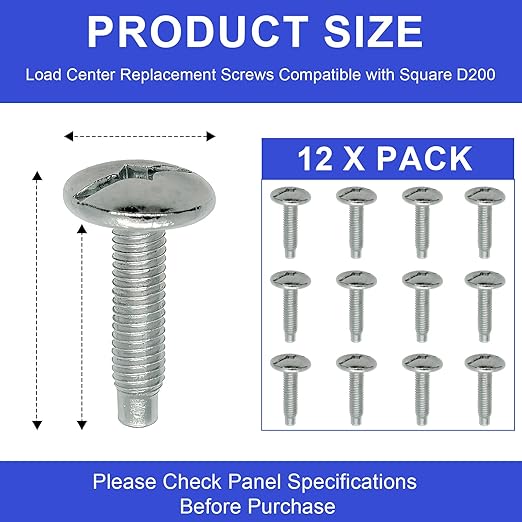 Electrical Panel Screws Replacement for Square D Panel Cover Screws, Compatible with Square D 200 Amp Panel, Electric Panel Screws, Durable Steel, Easy Installation - 12 Pack
