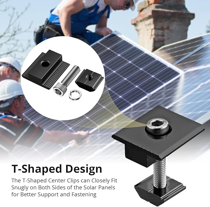 Anbte 10 PCS Solar Panels Brackets 35mm, Aluminium 6 x T-Shaped Mid Clamps + 4 x End Clamps, Solar Panel Mounting Brackets for Metal, Tin, Flat, Sheet Roofs, RV, Black