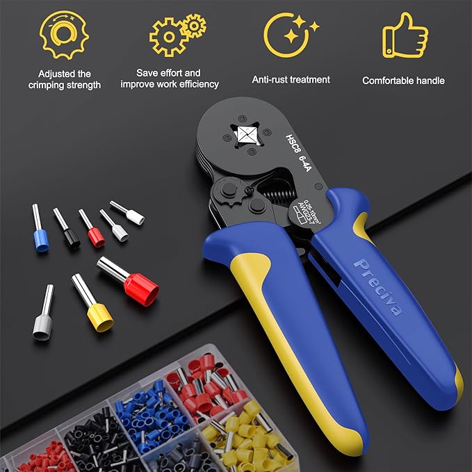 Preciva Ferrule Crimping Tool Kit with 2000PCS Wire Connectors, AWG23-7 Self-adjustable Ratchet Wire Crimping Tool Kit Crimper Plier Set (Blue)