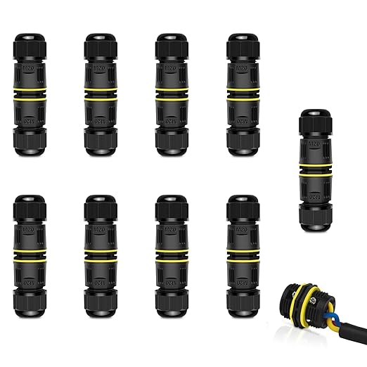 NineLeaf 9PK 3-PIN M20 Waterproof Electrical Cable Connector for 5-12mm, Outdoor Power Cable Connector Joint for Garden, Pond Lights
