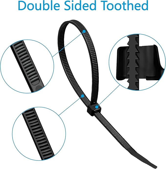 Zip Ties 12 inch (100 Pack), Double-sided Toothed, 85 lb, Delivering 1.7X Tensile Strength in the Same Specs, Black Cable Ties, Heavy Duty Wire Ties, Glufirm