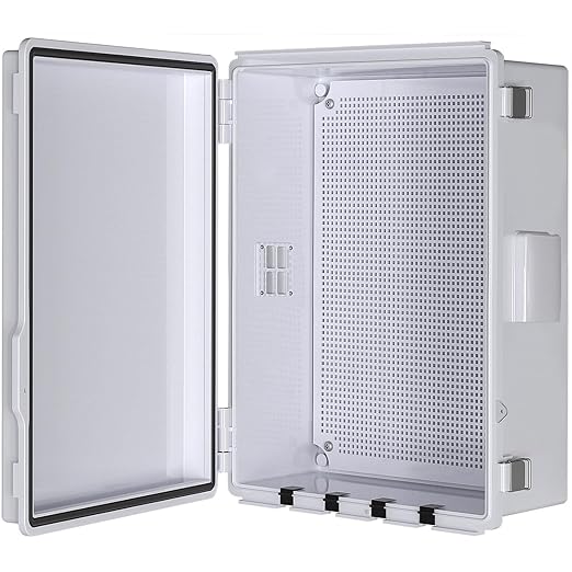 Electrical Junction Box, Ventilated Design, Cable Grommets, Indoor/Outdoor Use with Mounting Panel & Hinged Cover. Waterproof IP 65. (Grey Cover, 15"x11"x5.1")