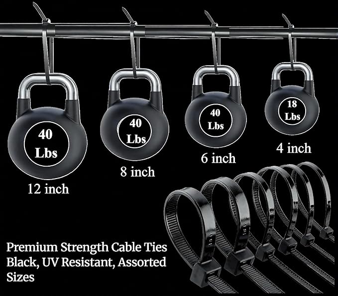 Zip Ties 400 Pack (4”, 6”, 8”, 12”) – Assorted Cable Ties for Cable Management, Wire Organization, Electrical Accessories, Garden & Home Improvement, UV Resistant GripLock Ties BY OPM Premium
